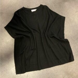 Black wool blend poncho